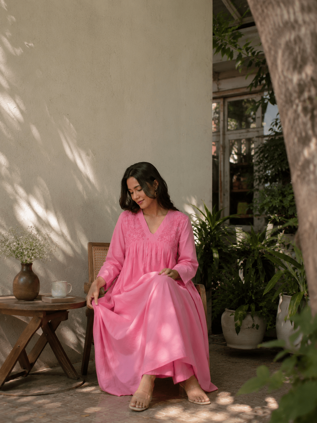 Pink Cotton Chikankari Lucknowi Kurta-Pant Set – Womens Kurta on Brown Living™. SKU: IHANKPS01SP. Img 1.