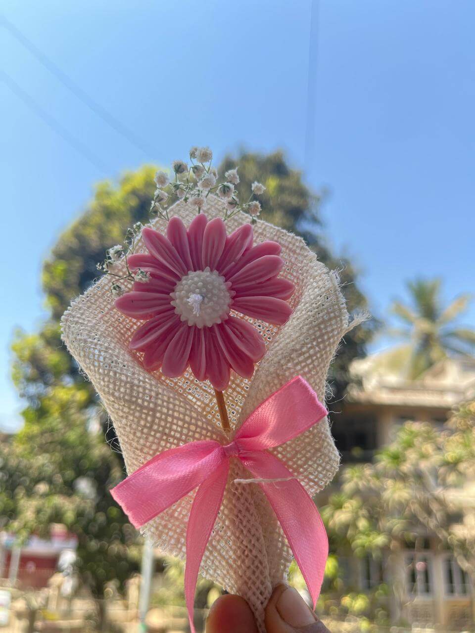 Pink Daisy Bouquet Candle Set Of 4 |Handcrafted Floral Wax Gift Candle – Candles & Fragrances on Brown Living™. SKU: LUSH_0024. Img 4.