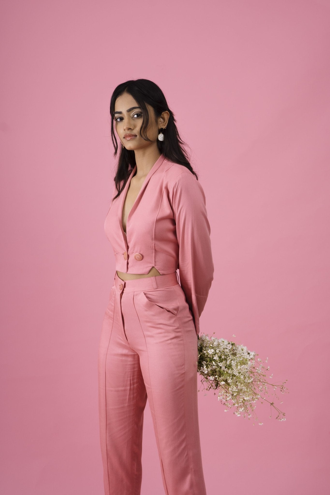 Pink Elan Tencel and Cotton Co - Ord Set | Comfortable Women’s Outfit – Womens Co - Ord Sets on Brown Living™. SKU: BL_HOA01. Img 1.
