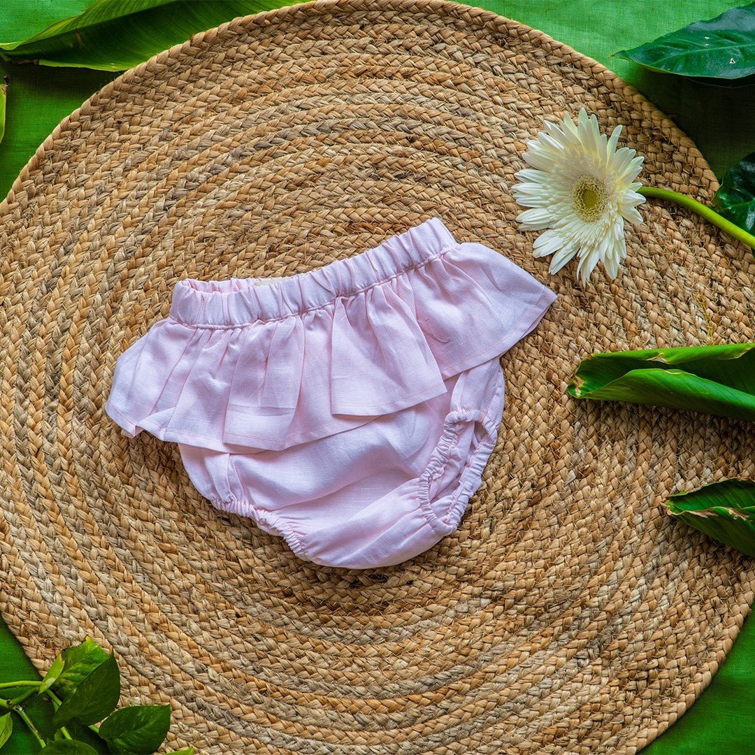Pink Frills Hemp Bloomers Rash Free Soft Baby Bottom Wear – Kids Inner Wear on Brown Living™. SKU: ARN010_0-3. Img 1.