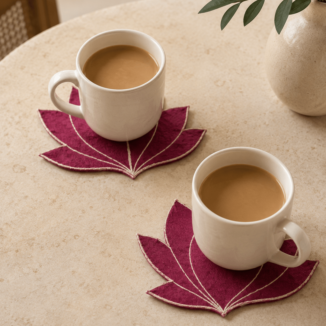 Pink Lotus Fabric Coasters | Handcrafted Table Décor Set Of 4 – Coasters on Brown Living™. SKU: CA01. Img 6.