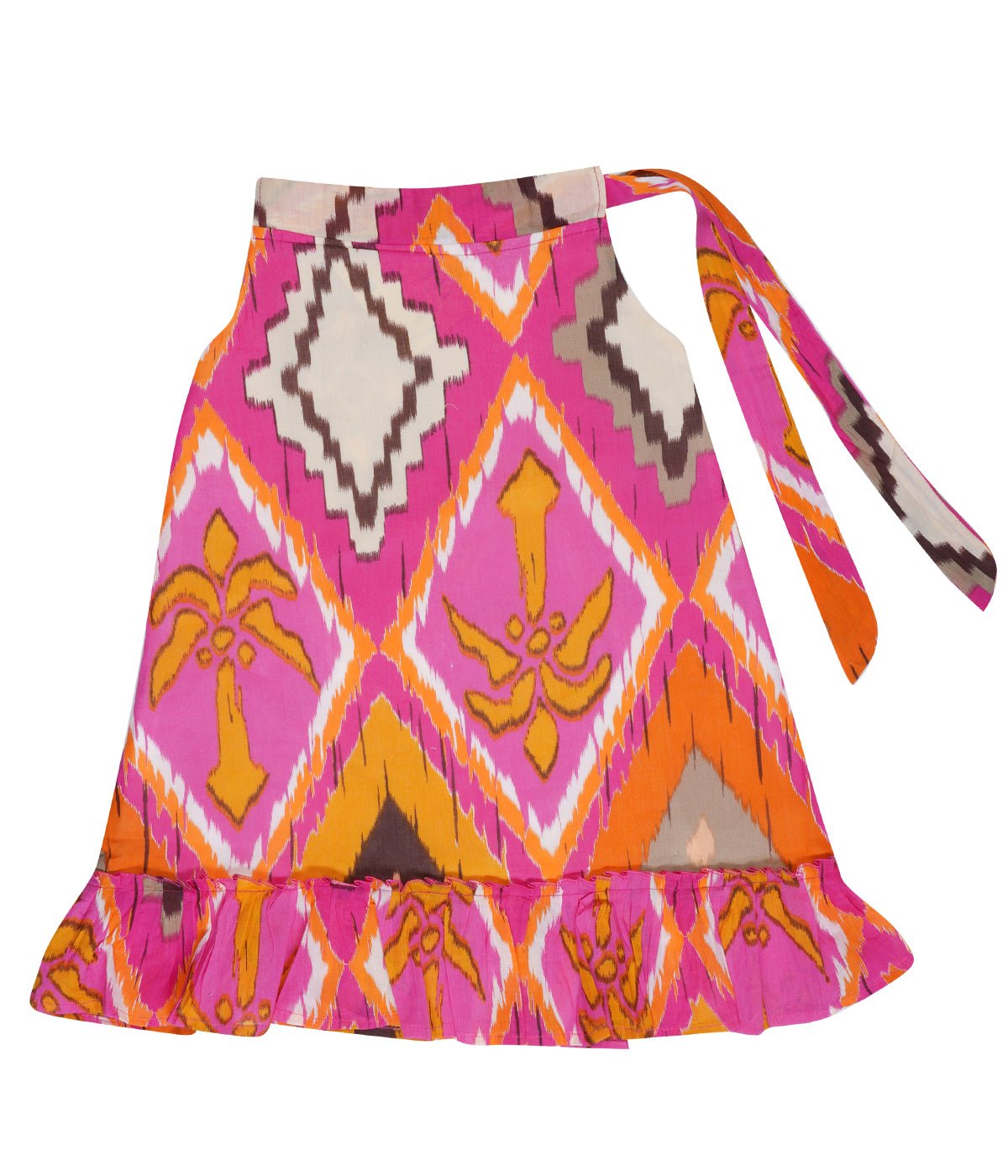 Pink Mosaic Wrap Cotton Skirt Regular Fit for Girls – Kids Daywear Sets on Brown Living™. SKU: PG160_1. Img 1.