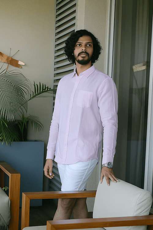 Pink Pure Linen Long - Sleeve Shirt – Lightweight & Breathable – Men Shirt on Brown Living™. SKU: ANTPLLSSPM. Img 1.