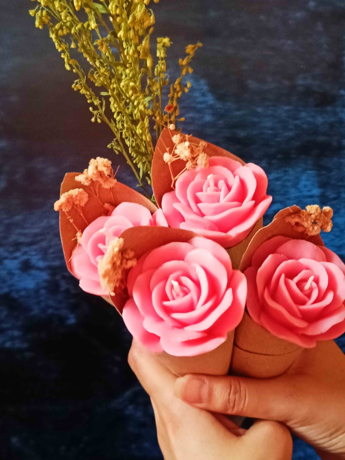 Pink Rose Soywax Candle Flower Bouquet (Sweet Patchouli) | Verified Sustainable by Brown Living™