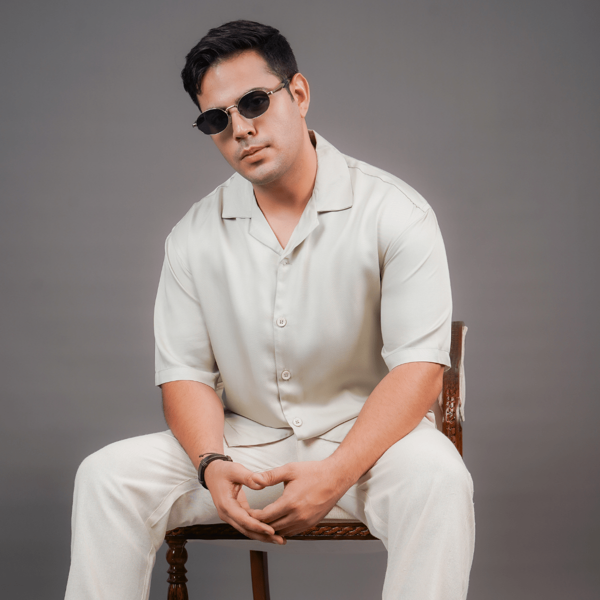 Pista Green Relaxed Fit Tencel Cuban Collar Shirt – Men Shirt on Brown Living™. SKU: DS1052_S. Img 1.
