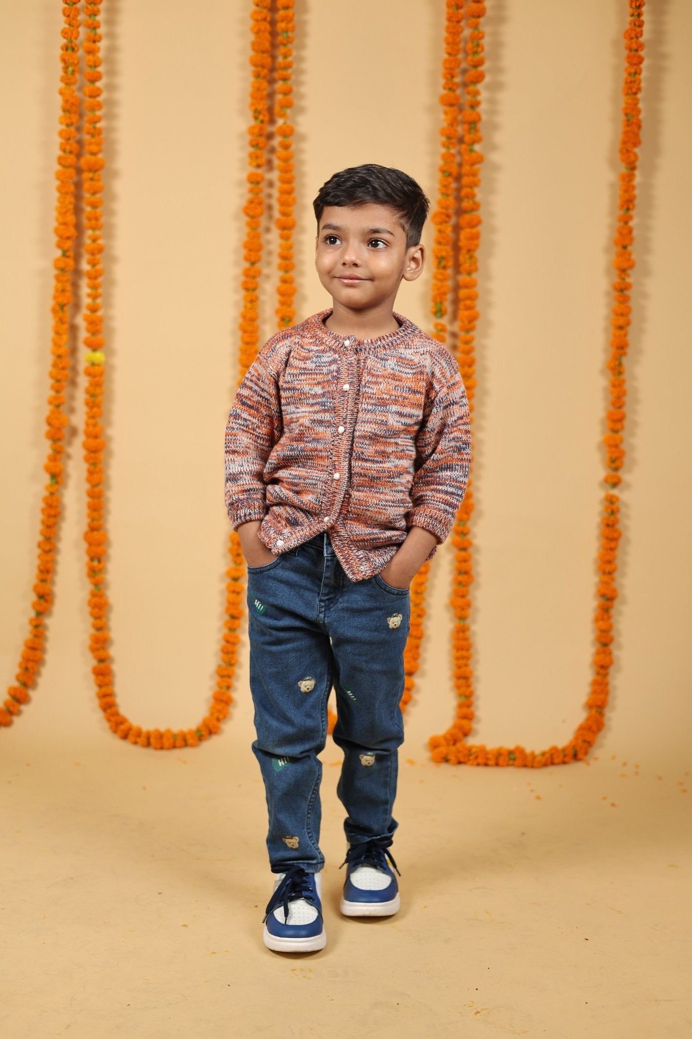 Playful Mélange Merino Wool Baby Cardigan – Herbal Dyed & Cozy – Kids Daywear Sets on Brown Living™. SKU: MCM23001. Img 2.