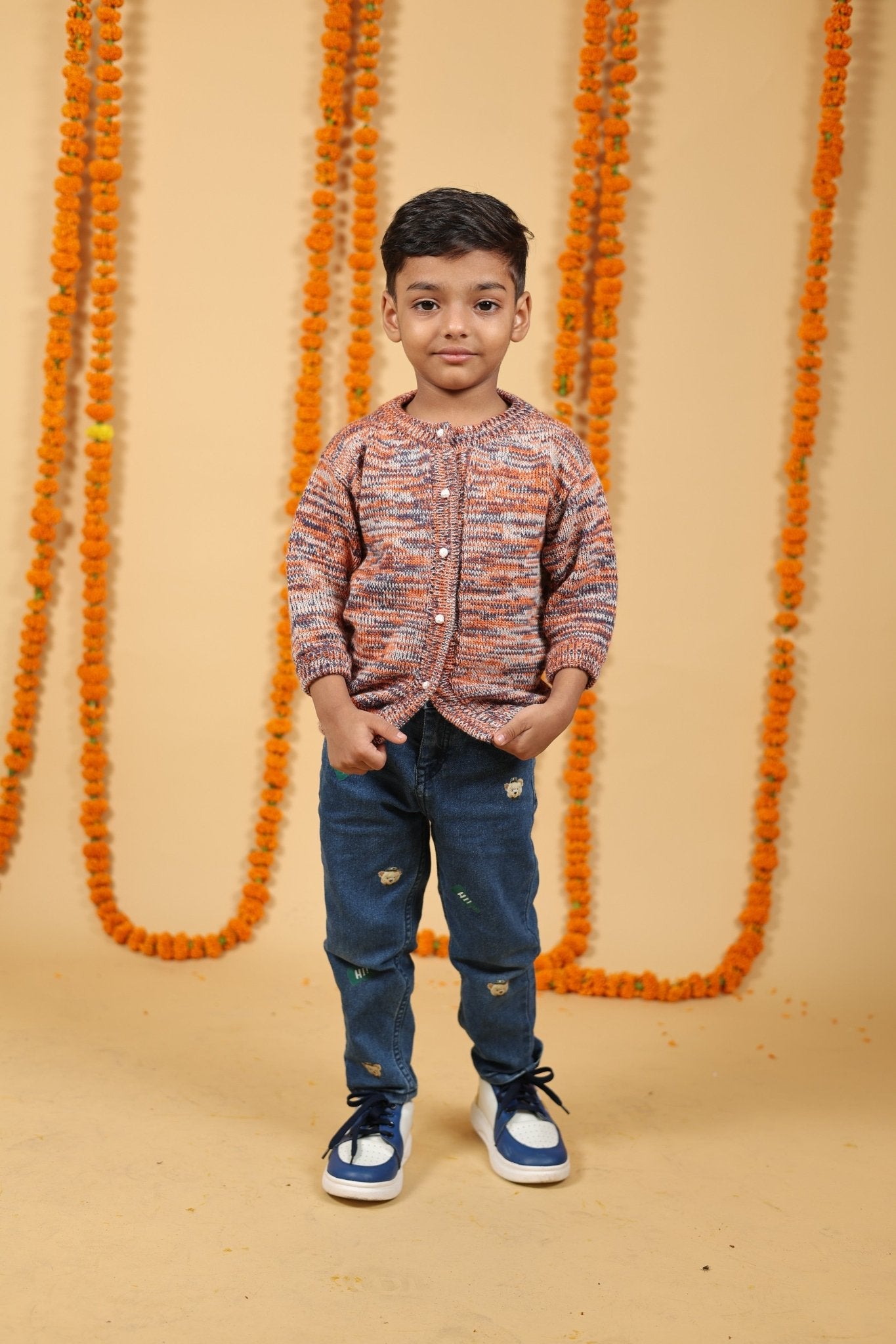 Playful Mélange Merino Wool Baby Cardigan – Herbal Dyed & Cozy – Kids Daywear Sets on Brown Living™. SKU: MCM23001. Img 3.