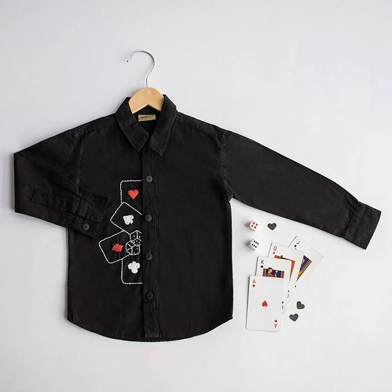 Playing Cards & Dice Embroidered 100% Organic Cotton – Kids Shirts on Brown Living™. SKU: PCDE - 1 - B1218. Img 9.