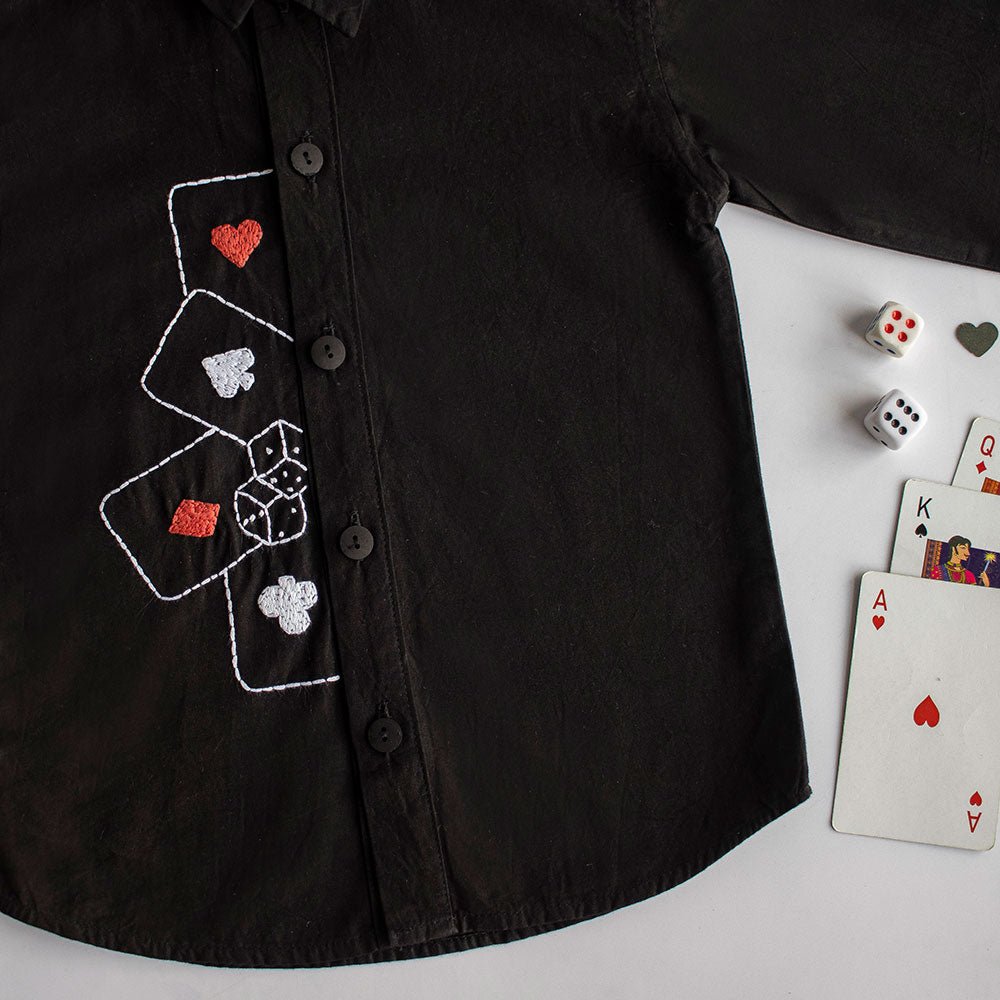 Playing Cards & Dice Embroidered 100% Organic Cotton – Kids Shirts on Brown Living™. SKU: PCDE - 1 - B1218. Img 10.