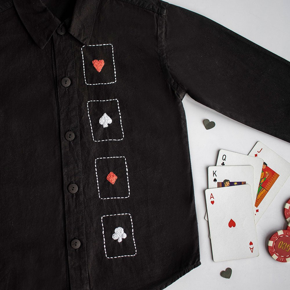 Playing Cards Embroidered 100% Organic Cotton – Kids Shirts on Brown Living™. SKU: PCE - B1. Img 10.