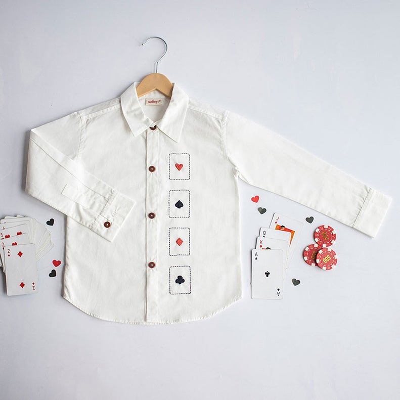 Playing Cards Embroidered 100% Organic Cotton – Kids Shirts on Brown Living™. SKU: PCE - 1W. Img 1.