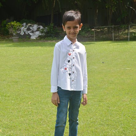 Playing Cards Embroidered 100% Organic Cotton – Kids Shirts on Brown Living™. SKU: PCE - 1W. Img 6.