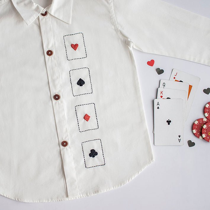 Playing Cards Embroidered 100% Organic Cotton – Kids Shirts on Brown Living™. SKU: PCE - 1W. Img 2.