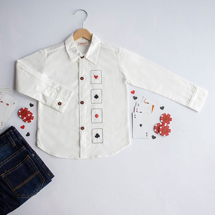Playing Cards Embroidered 100% Organic Cotton – Kids Shirts on Brown Living™. SKU: PCE - 1W. Img 3.