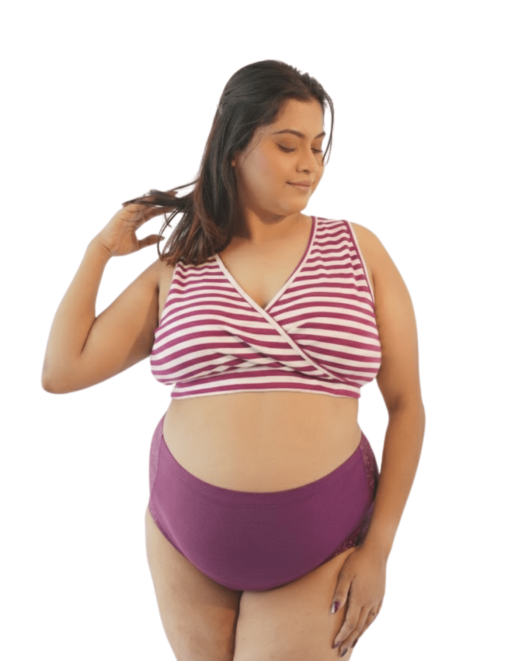 Plum Cherub Mama Cotton Lingerie Set – Womens Maternity Wear on Brown Living™. SKU: 005BAPlumMamaAOPXS. Img 1.