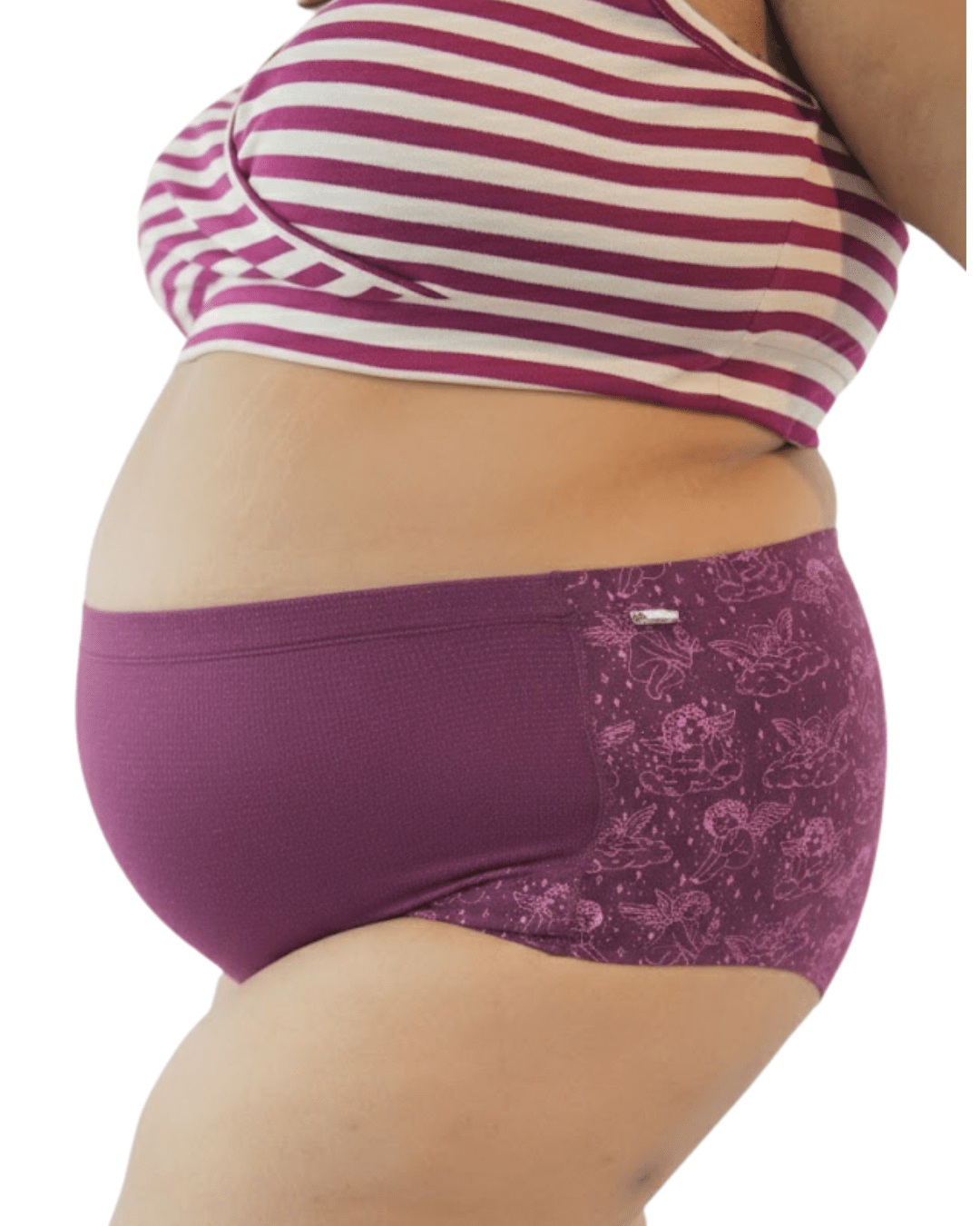 Plum Cherub Mama Cotton Lingerie Set – Womens Maternity Wear on Brown Living™. SKU: 005BAPlumMamaAOPXS. Img 3.
