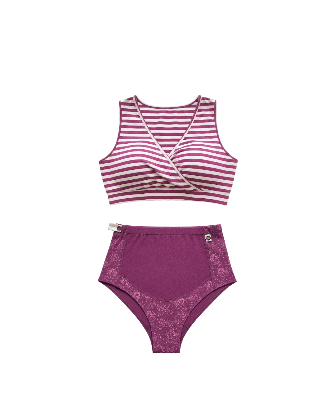 Plum Cherub Organic Cotton Maternity Nursing Set – Womens Maternity Wear on Brown Living™. SKU: SETPLUM_CHERUB008-005-S. Img 1.