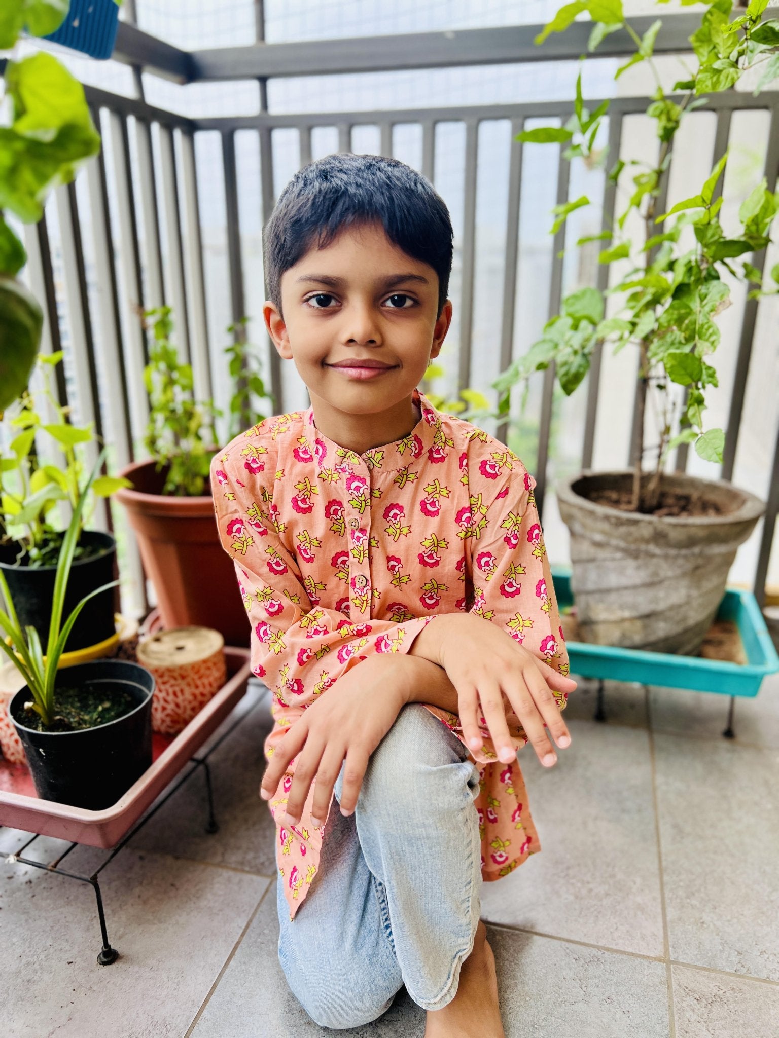 Pocket Full of Roses Kurta Set I Peach Printed Ethnic Cotton Kurta Set – Kids Ethnic Sets on Brown Living™. SKU: ZBPFRA. Img 2.