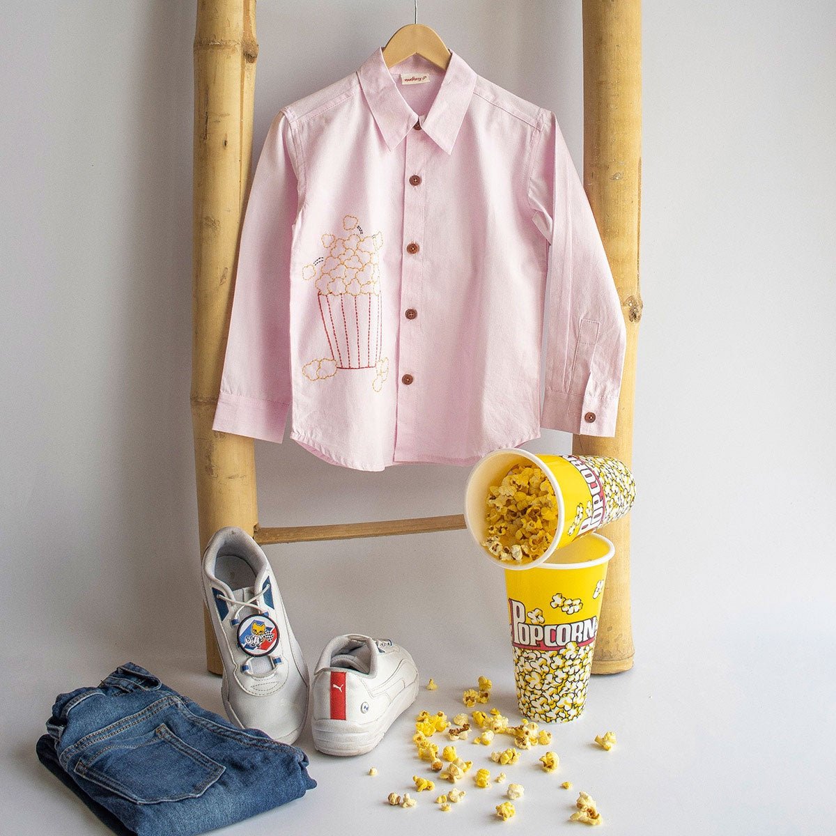 Popcorn Embroidered Unisex Organic Cotton Shirt - Light Pink | Verified Sustainable by Brown Living™