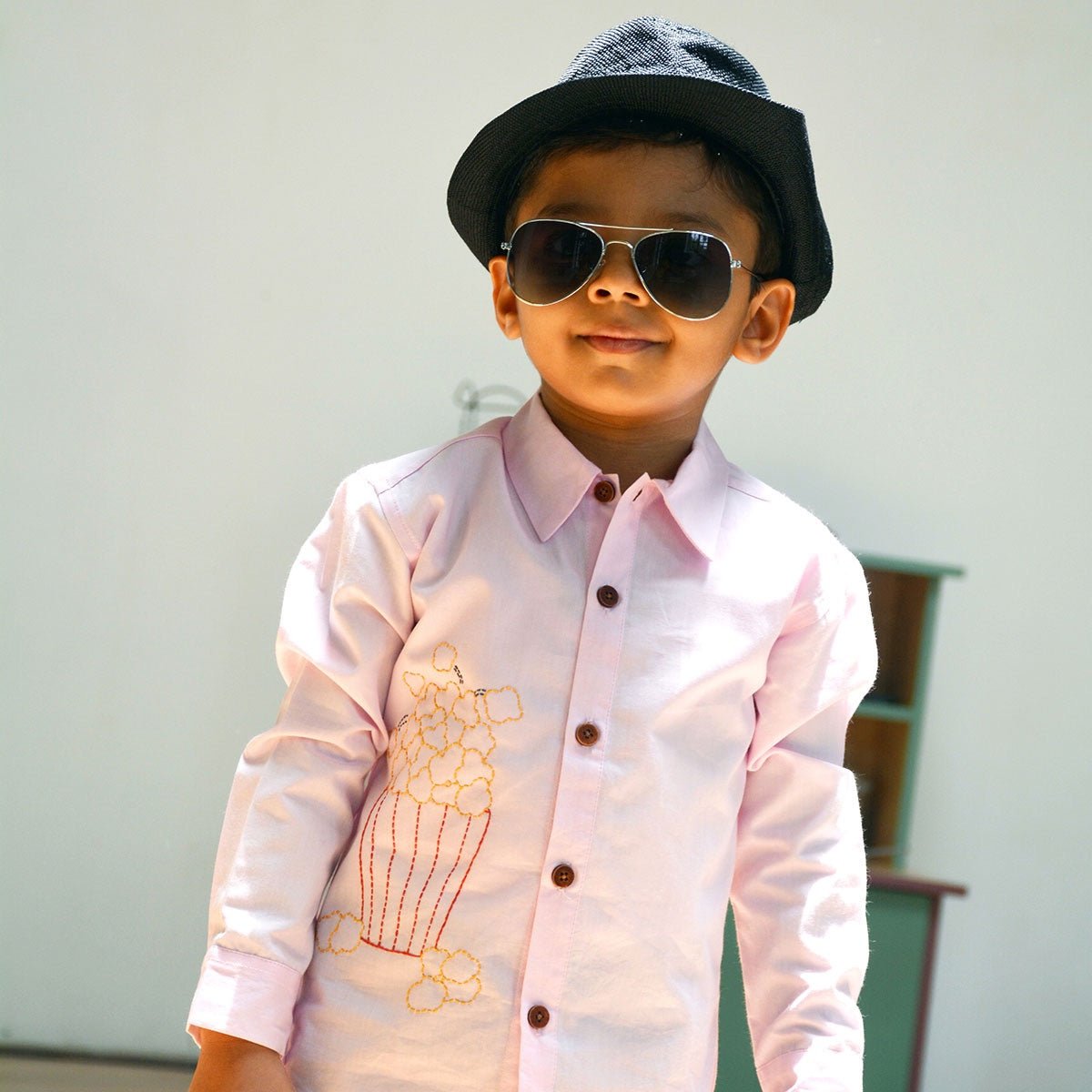 Popcorn Embroidered Unisex Organic Cotton Shirt - Light Pink | Verified Sustainable by Brown Living™