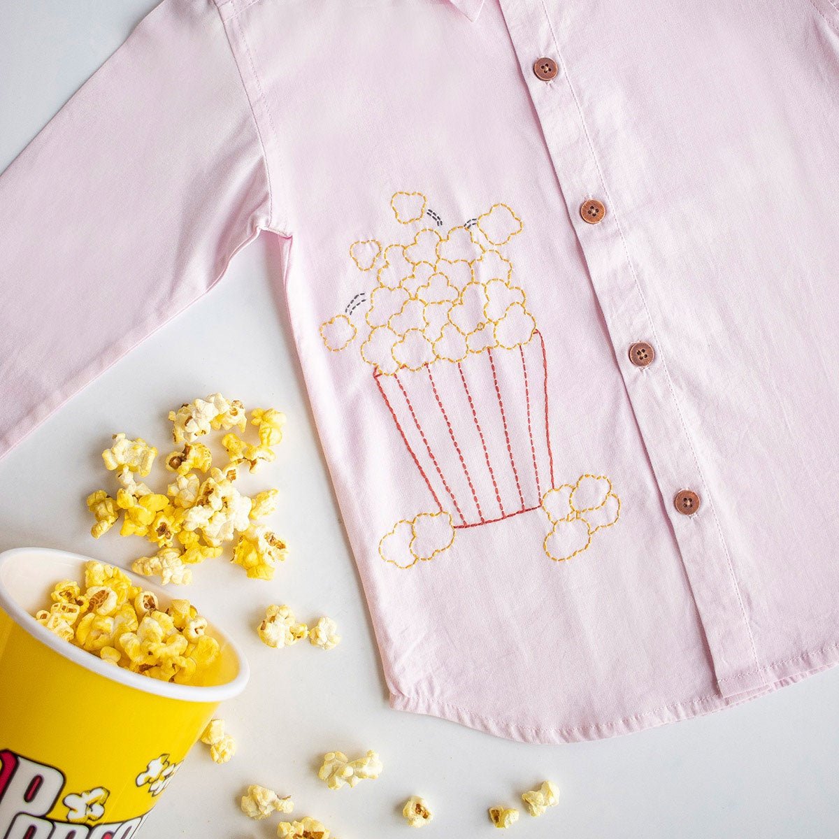 Popcorn Embroidered Unisex Organic Cotton Shirt - Light Pink | Verified Sustainable by Brown Living™