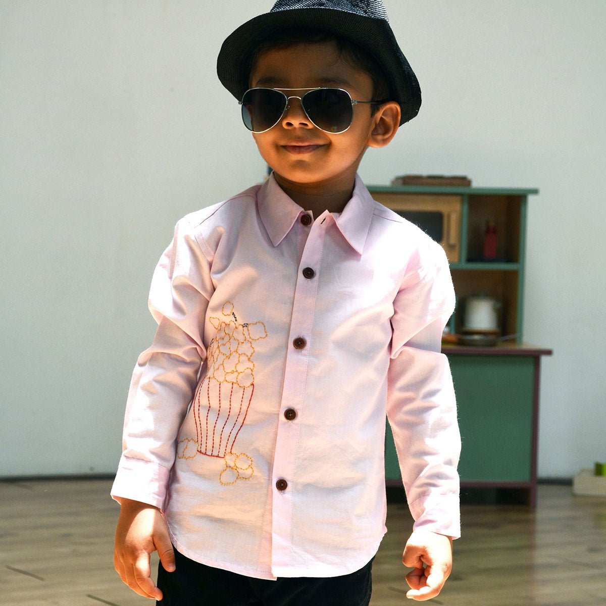 Popcorn Embroidered Unisex Organic Cotton Shirt - Light Pink | Verified Sustainable by Brown Living™