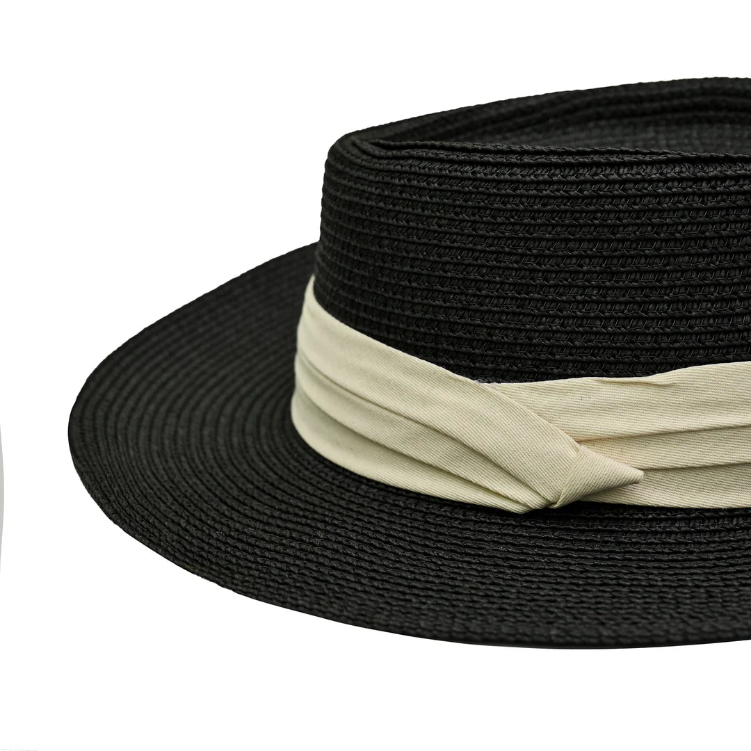 Pork Pie Hat Made With Cotton & Natural Straw | Lightweight Summer Hat – Womens Hat on Brown Living™. SKU: MBNL003025. Img 3.