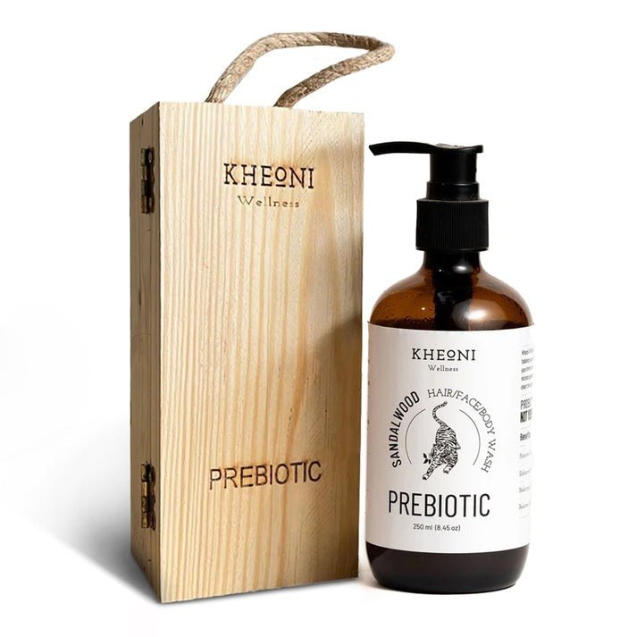 Prebiotic Sandalwood | 3 - in - 1 Hair, Face & Body Wash – Body Wash on Brown Living™. SKU: PRTISA250L. Img 1.