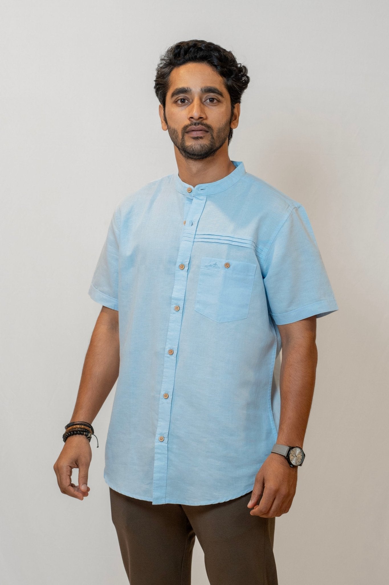 Premium Blue Crest Linen Cotton Classic Shirt For Men – Men Shirt on Brown Living™. SKU: ANTLCCFLBCS. Img 2.