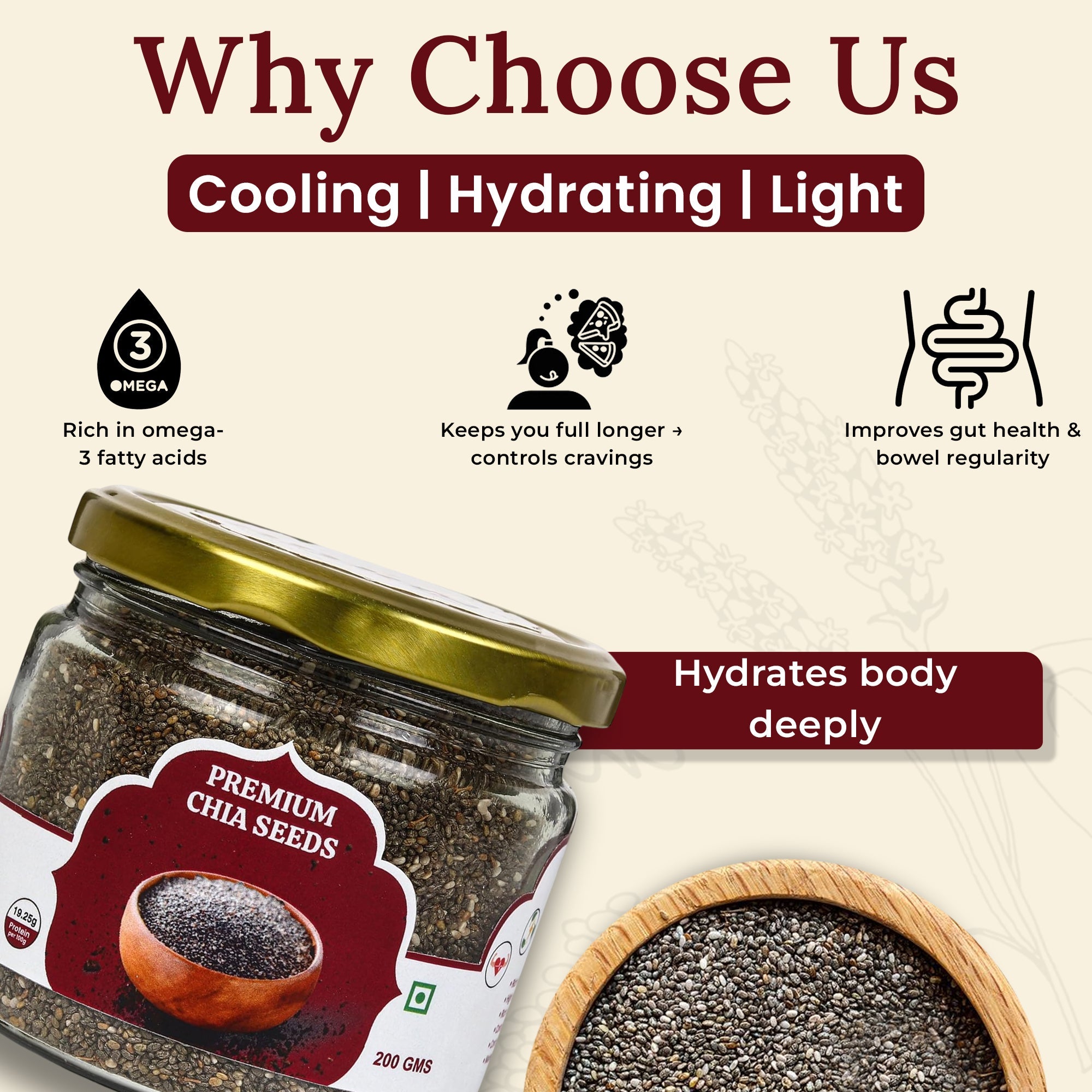 Premium Chia Seeds 200g | 100% Natural High Protein Seeds – Dried Fruits, Nuts & Seeds on Brown Living™. SKU: ARNAS-1. Img 8.