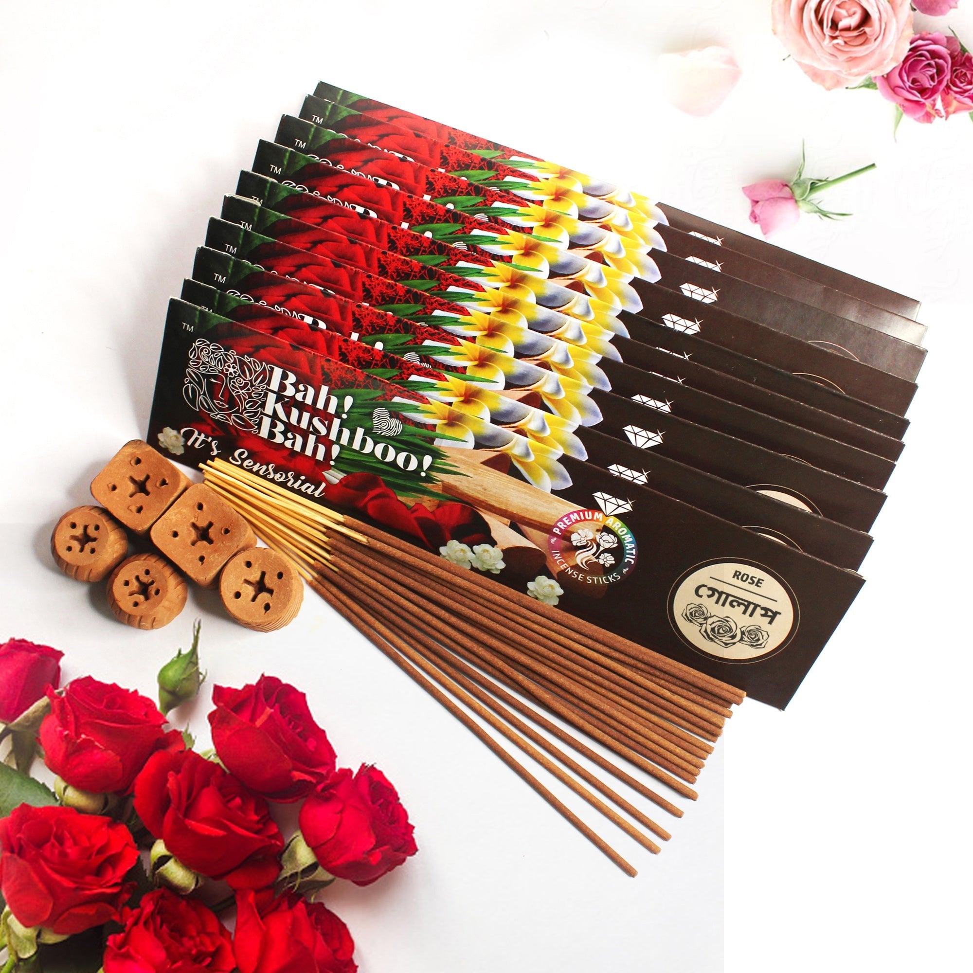 Premium Long - Lasting Aromatic Incense Sticks for Home & Meditation – Pooja Needs on Brown Living™. SKU: PK - INS - ROS - 500GM. Img 15.