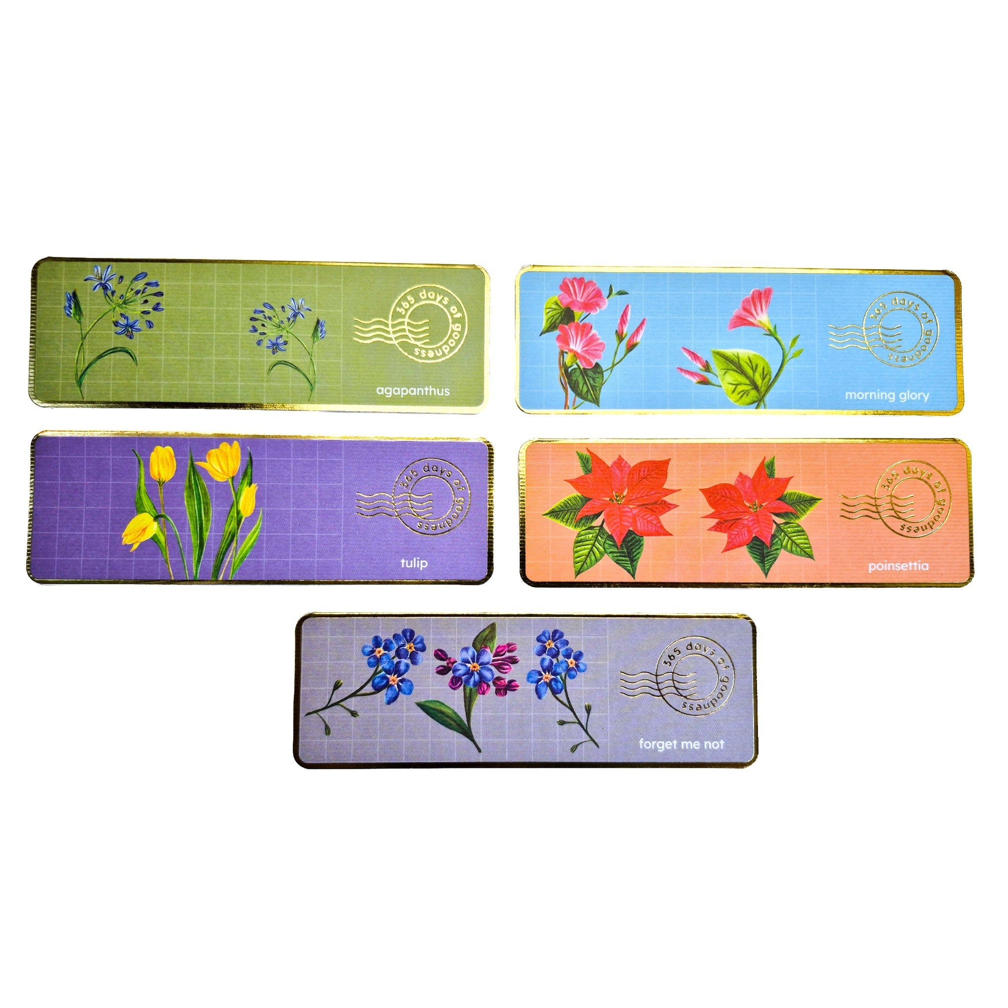 Premium Textured Bookmarks | Floral Collection | Set of 5 – Bookmarks on Brown Living™. SKU: BM01C. Img 6.