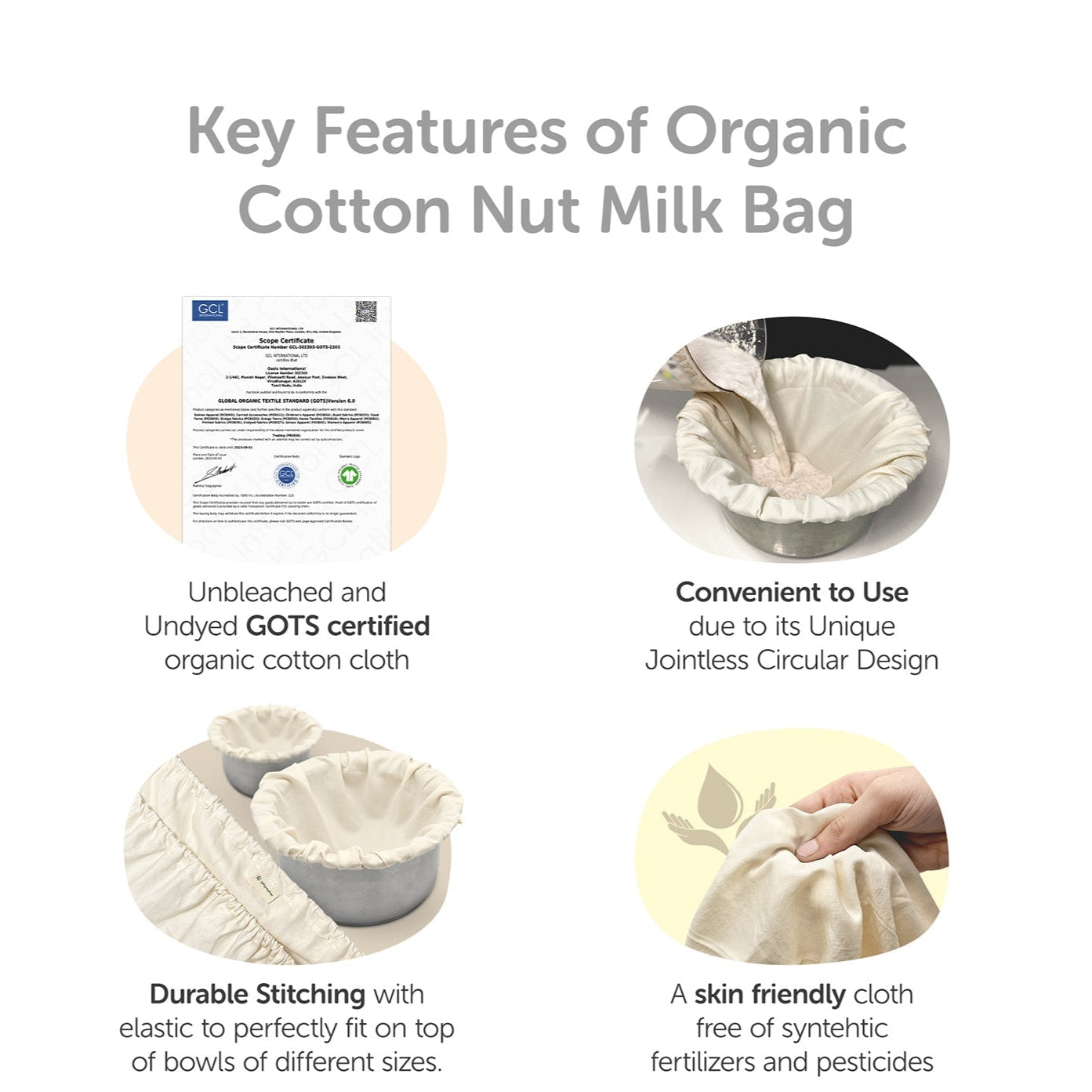 Organic Reusable Cotton Cloth Nut Milk Bag - Liquid Strainer – Kitchen Linens on Brown Living™. SKU: 2HK - OrNMB. Img 5.