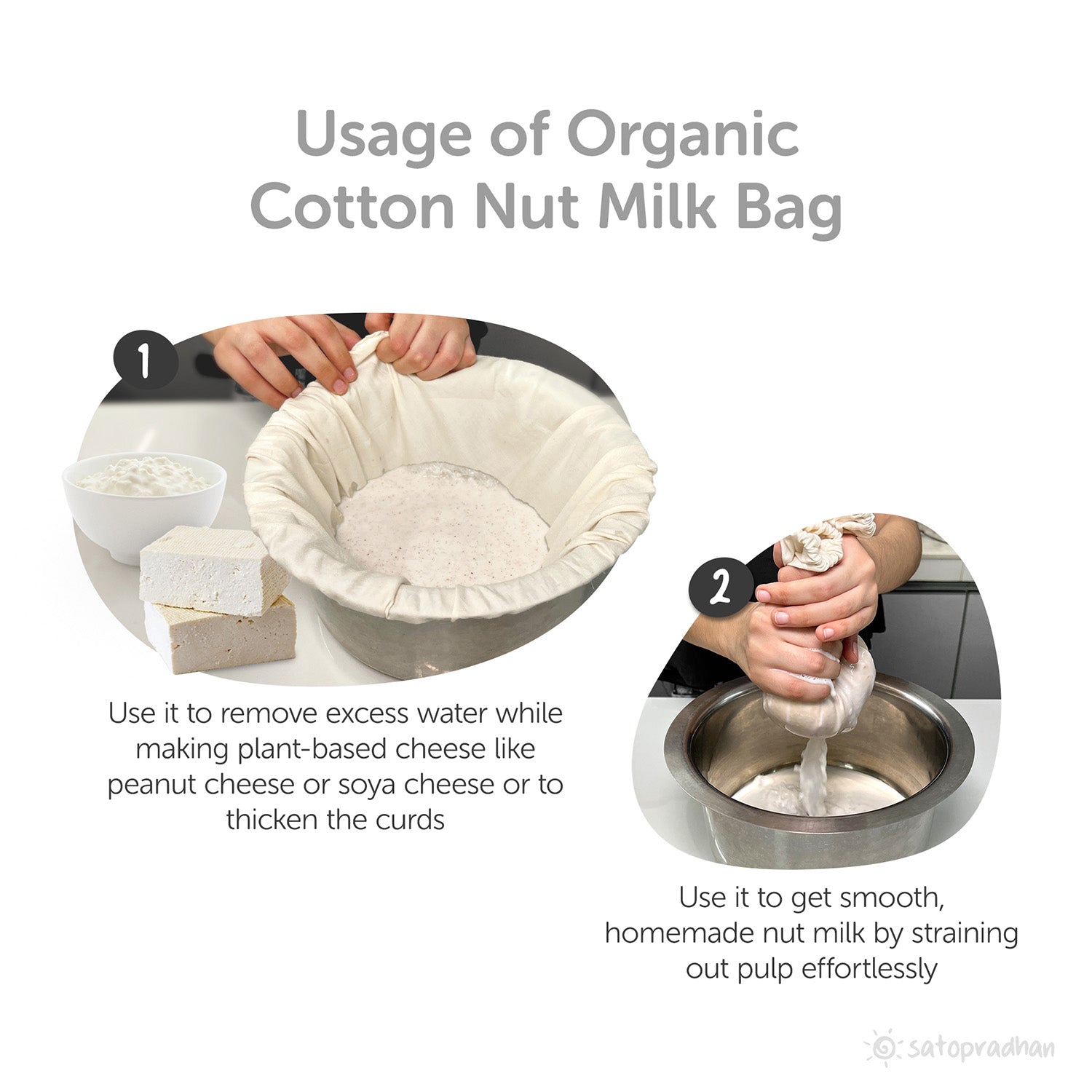 Organic Reusable Cotton Cloth Nut Milk Bag - Liquid Strainer – Kitchen Linens on Brown Living™. SKU: 2HK - OrNMB. Img 7.