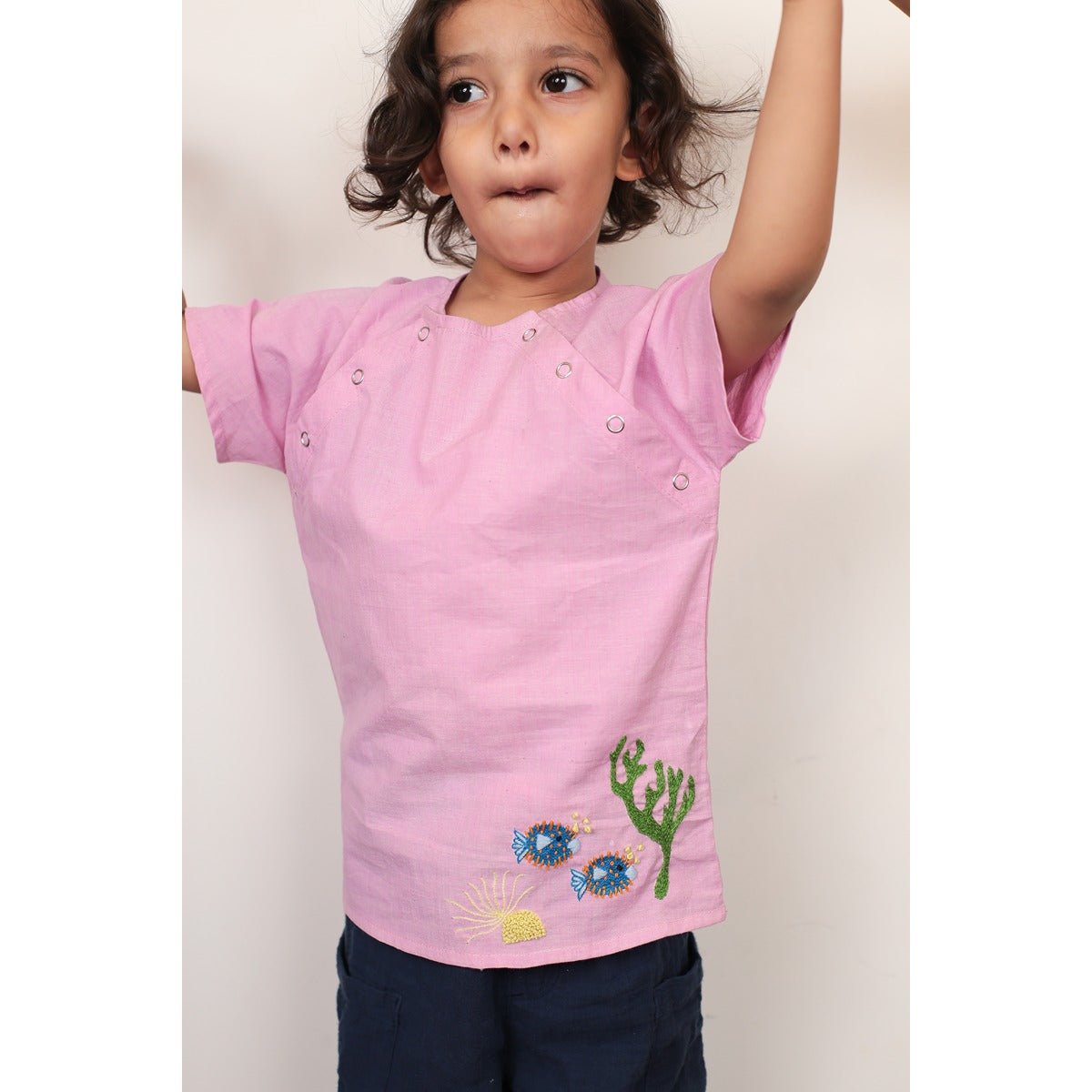 Puffin Puffers Raglan Shirt | Cute Pink Cotton Shirt for Kids – Kids Daywear Sets on Brown Living™. SKU: . Img 2.