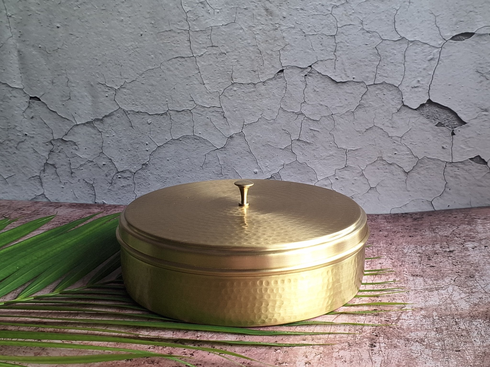 Pure Brass Masala Box (Matt Hammered Finish) | Traditional Spice Dabba – Kitchen Tools on Brown Living™. SKU: BMBMH. Img 2.