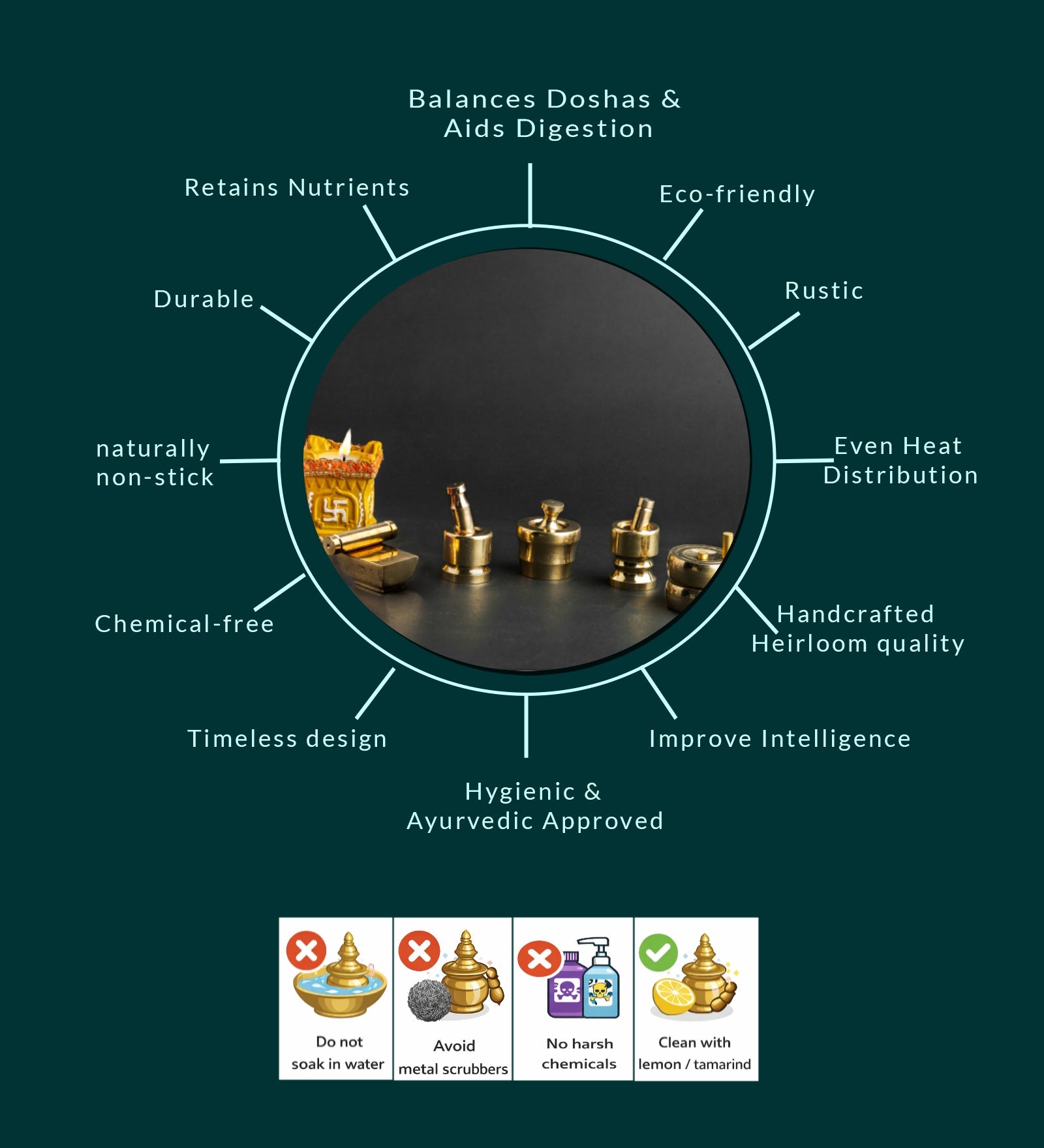 Pure Brass Traditional Vastu Pooja and Grahapravesam Set of 5 – Home Decor on Brown Living™. SKU: PBTVPG-set-of-5-700gm-packof5. Img 4.