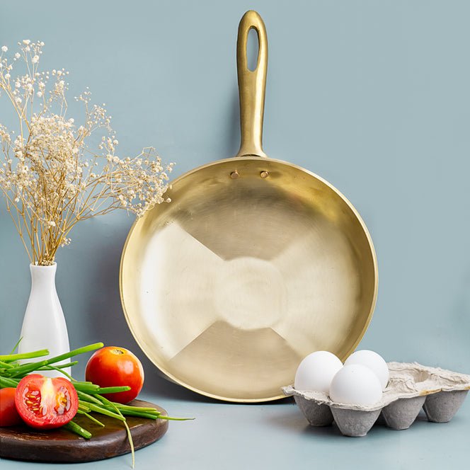 Pure Bronze Handmade Sauté/ Fry Pan – Cookware on Brown Living™. SKU: Bronze - Saute/frypan - 1000g - packof1. Img 1.