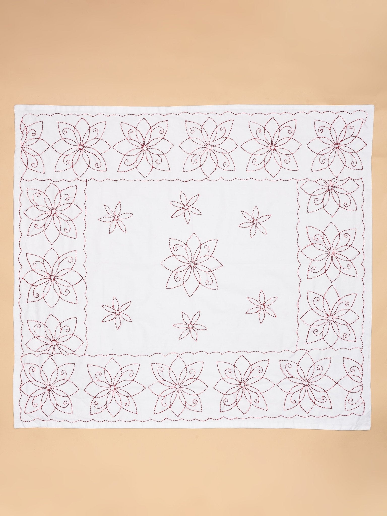 Pure Cotton Floral Hand Embroidered Baby Nakshi Kantha – Baby Swaddle on Brown Living™. SKU: ST - KAN - WHITE - 04. Img 8.