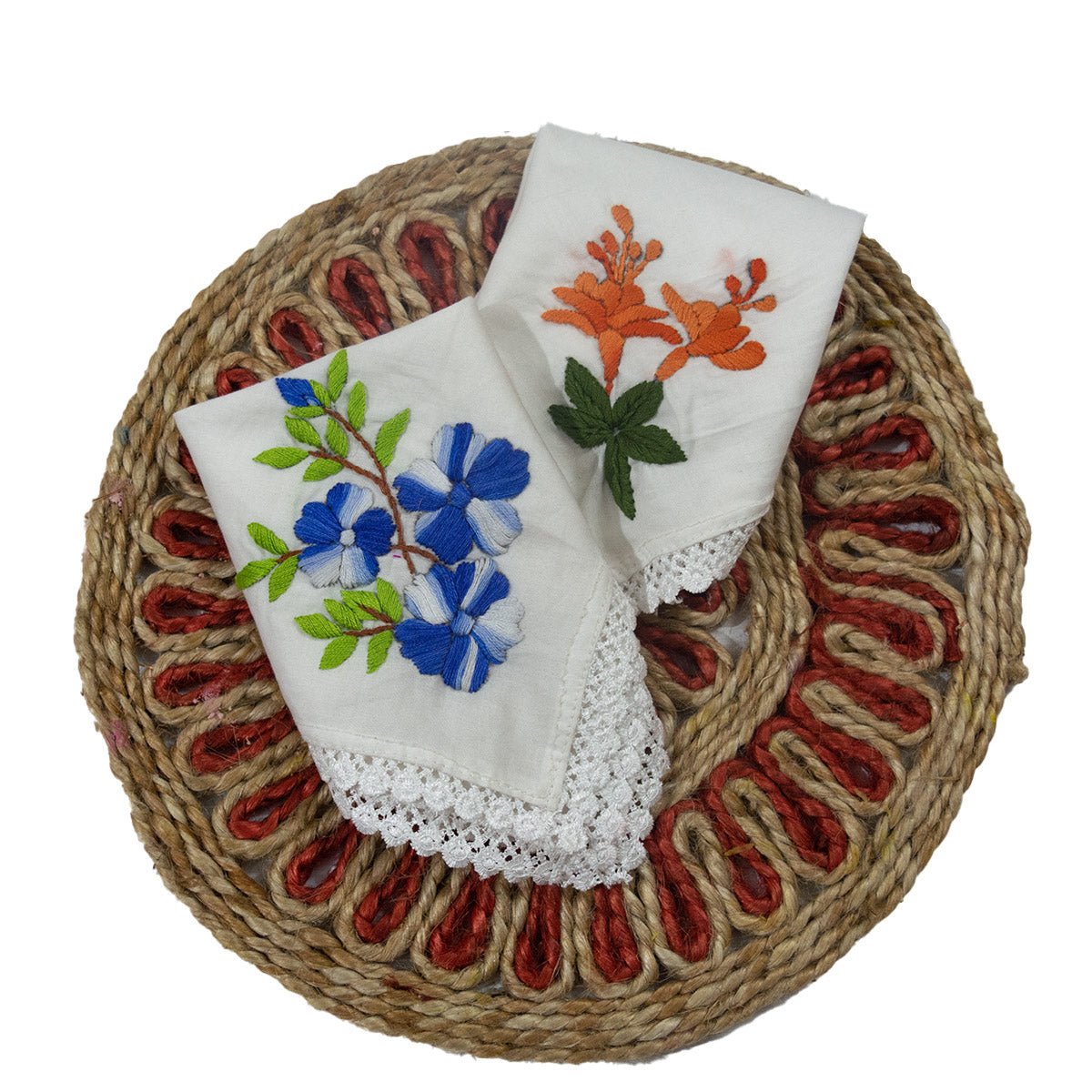 Pure Cotton Hand Embroidered Women’s Handkerchiefs – Handkerchiefs on Brown Living™. SKU: ST-HANKIE-02. Img 1.