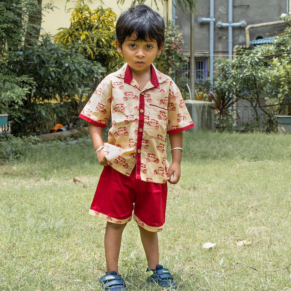 Pure Cotton Printed Baby Shirt Pant Set – Kids Daywear Sets on Brown Living™. SKU: ST-COMBO-CAR-L. Img 1.