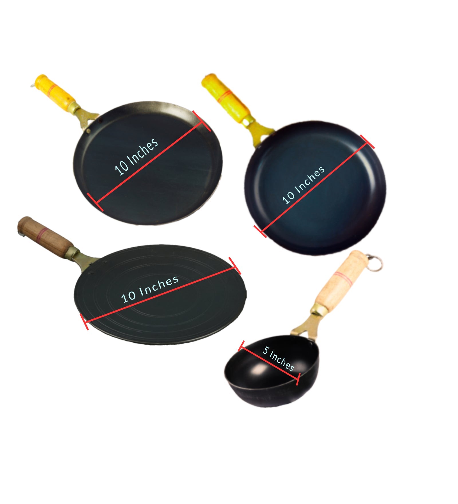 Pure Iron Handmade Combo - Tadka Pan+ Fry Pan+ Dosa Tawa+ Roti Tawa – Cookware on Brown Living™. SKU: Iron-Combo-4-3400g-packof4. Img 6.