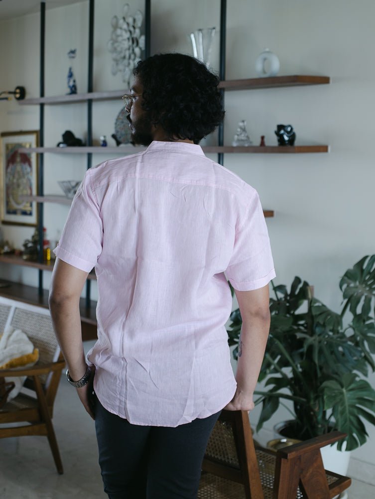 Pure Linen Mandarin Short Sleeve Shirt Pink | Breezy & Comfortable – Mens Shirt on Brown Living™. SKU: ANTPLMSSSPS. Img 2.