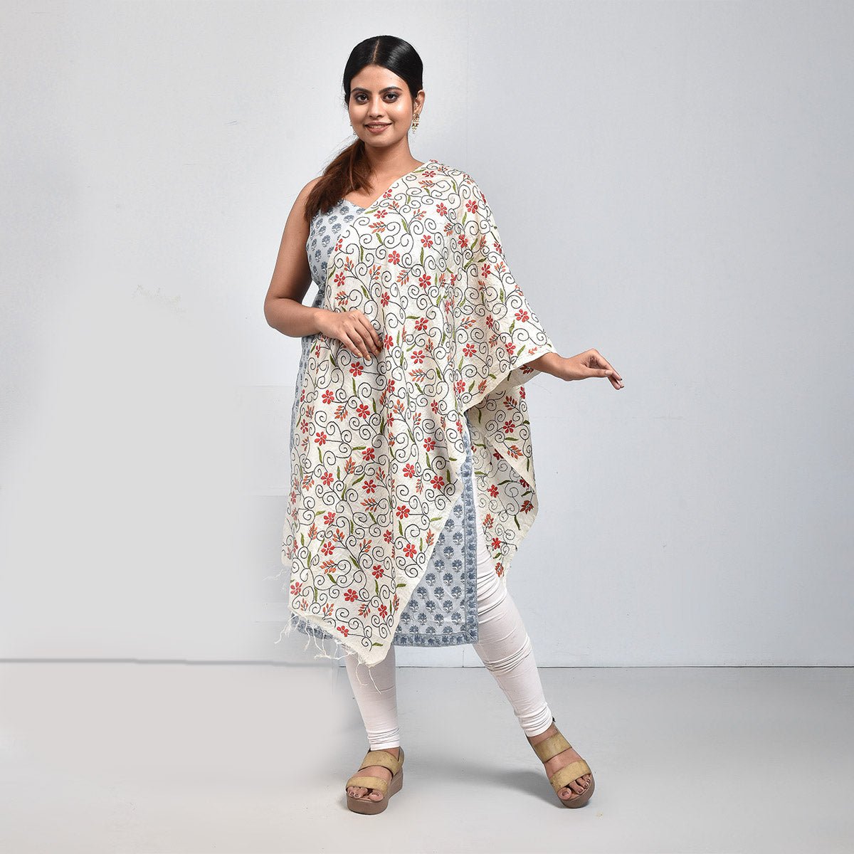 Pure Silk Hand Embroidered Dupatta – Womens Dupatta by Stotra available on Brown Living™. Off White - Periwinkle Design . SKU: ST - DUP - OFF - PERI - 07. Img 20.