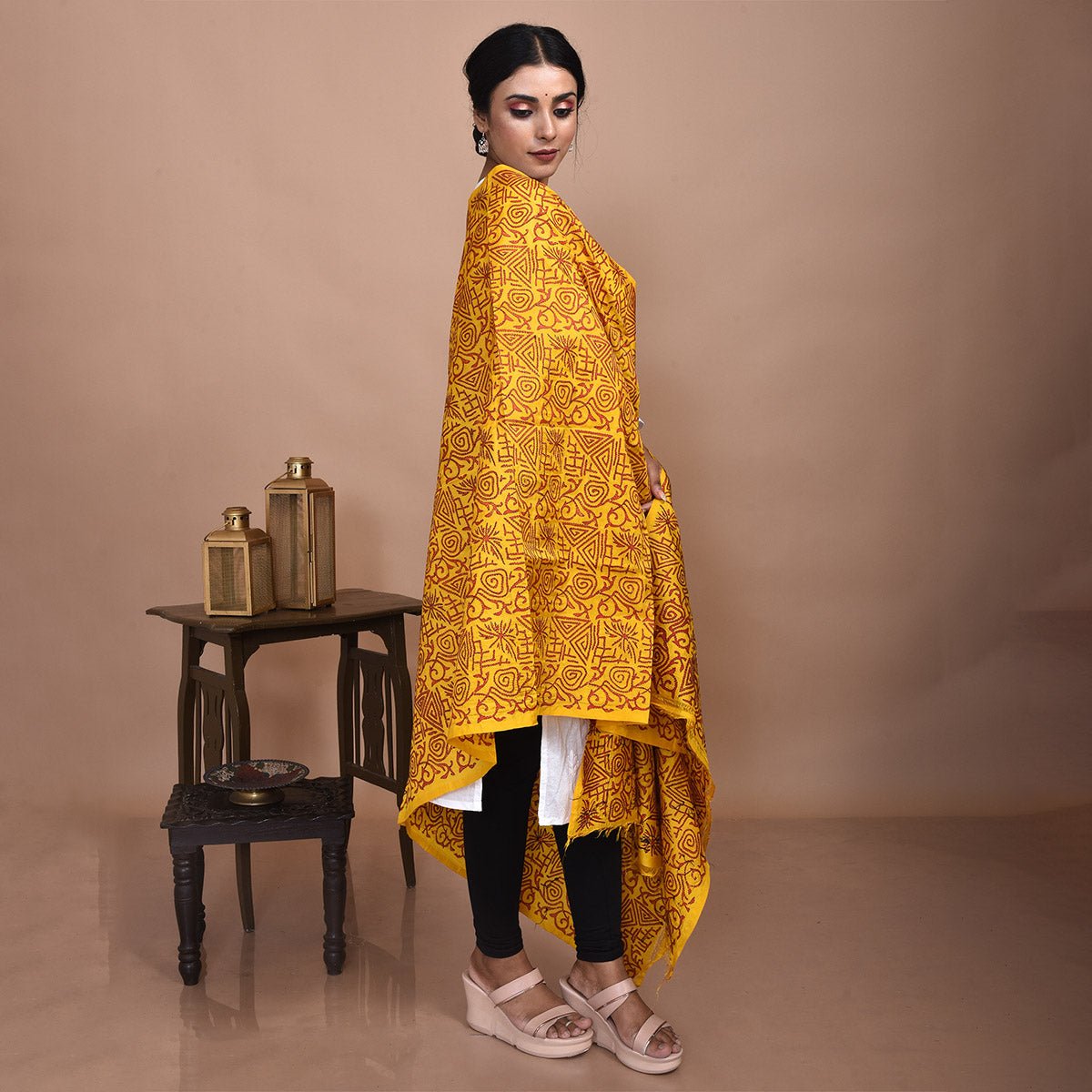 Pure Silk Hand Embroidered Dupatta – Womens Dupatta by Stotra available on Brown Living™. White - Pansy Design . SKU: ST - DUP - WHITE - PANSY - 12. Img 10.