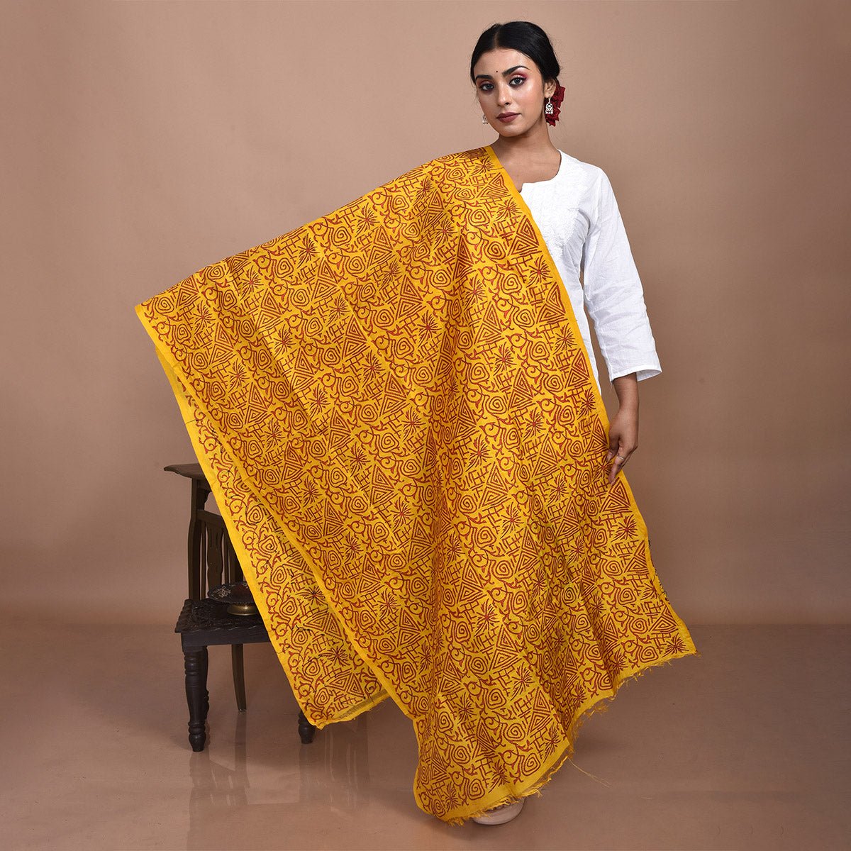 Pure Silk Hand Embroidered Dupatta – Womens Dupatta by Stotra available on Brown Living™. Yellow - Kantha Design . SKU: ST - DUP - YELLOW - KANTHA - 14. Img 19.