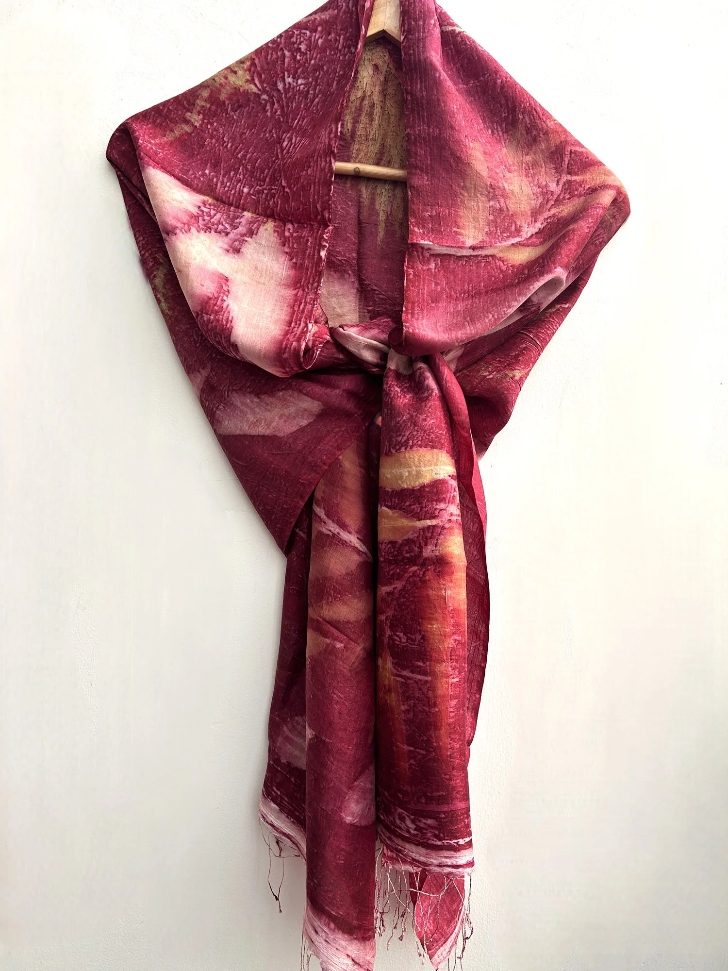 Pure Silk Scarf | Handcrafted Eco - Dyed with Sappanwood & Madder – Womens Scarf on Brown Living™. SKU: CR - SCARF - 001. Img 5.