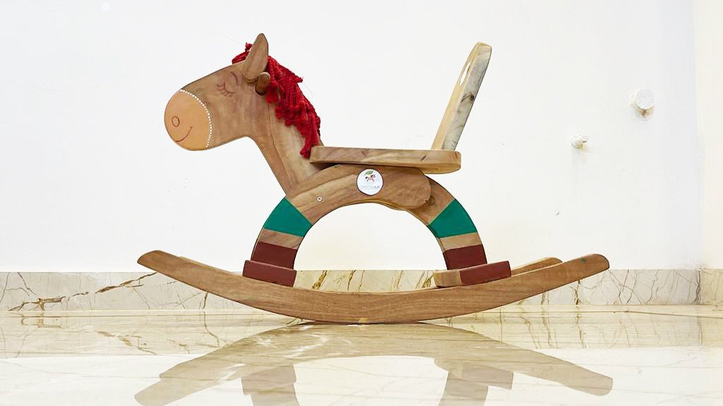 Pure & Solid Neem Wooden Rocking Horse For 1 To 5 Year Kids – Wooden Toys on Brown Living™. SKU: RK_HRS. Img 1.