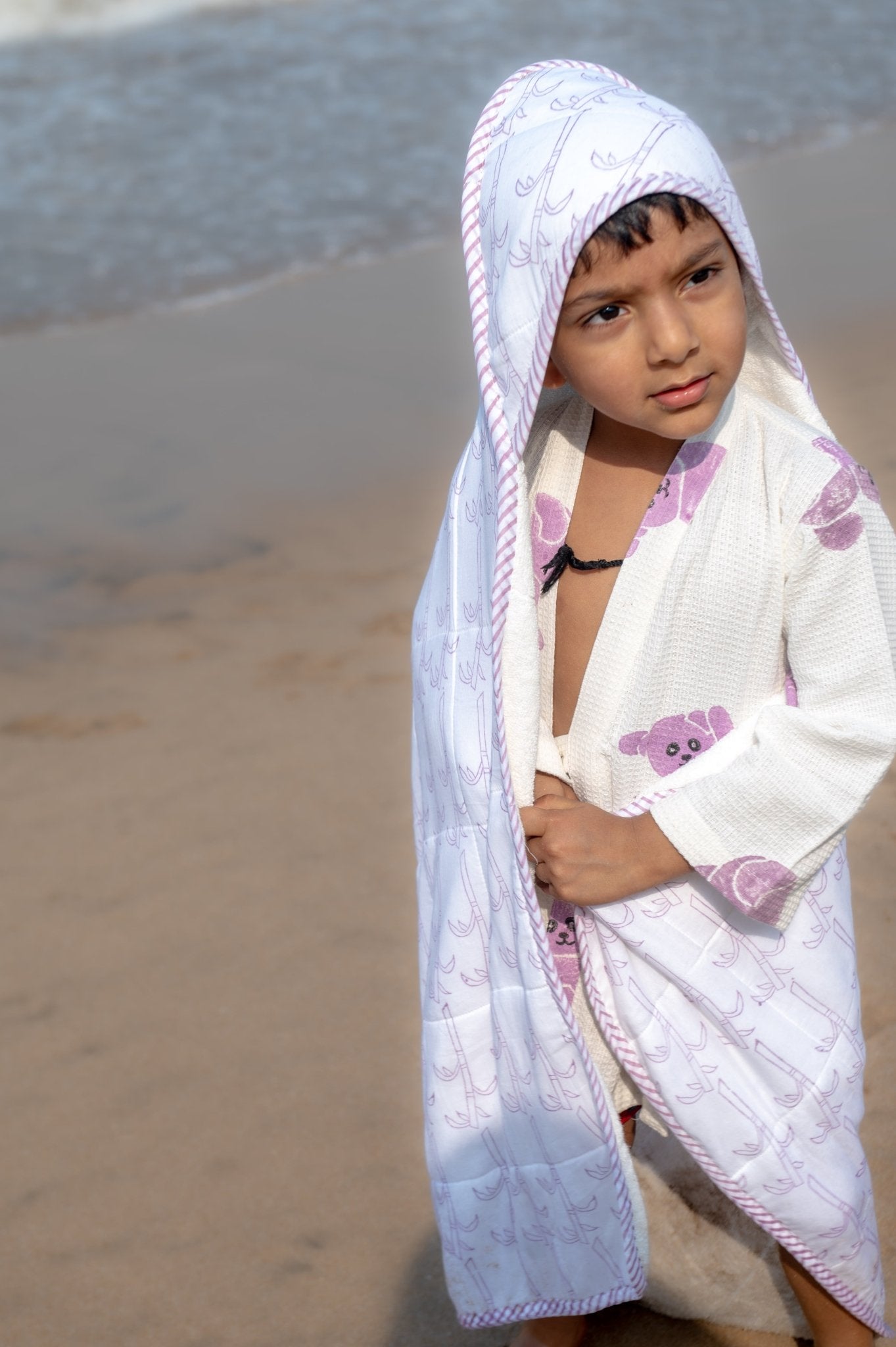 Pure Waffle Cotton Medium Robe for Kids – Koala Design, Purple – Bath Linens on Brown Living™. SKU: MSY-00433F-Purple-Small. Img 9.