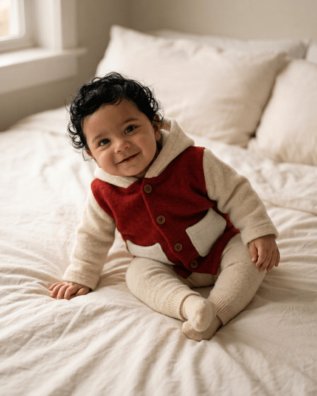 Pure Wool Hoodie | Warm & Breathable Natural Wool Hoodie – Kids Daywear Sets on Brown Living™. SKU: HMR03003. Img 3.